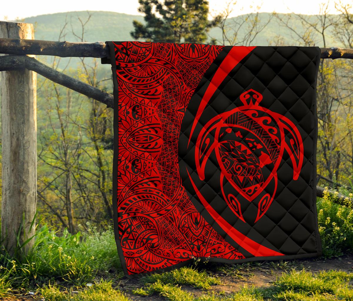 Hawaii Turtle Map Polynesian Premium Quilt - Red - Circle Style - Polynesian Pride