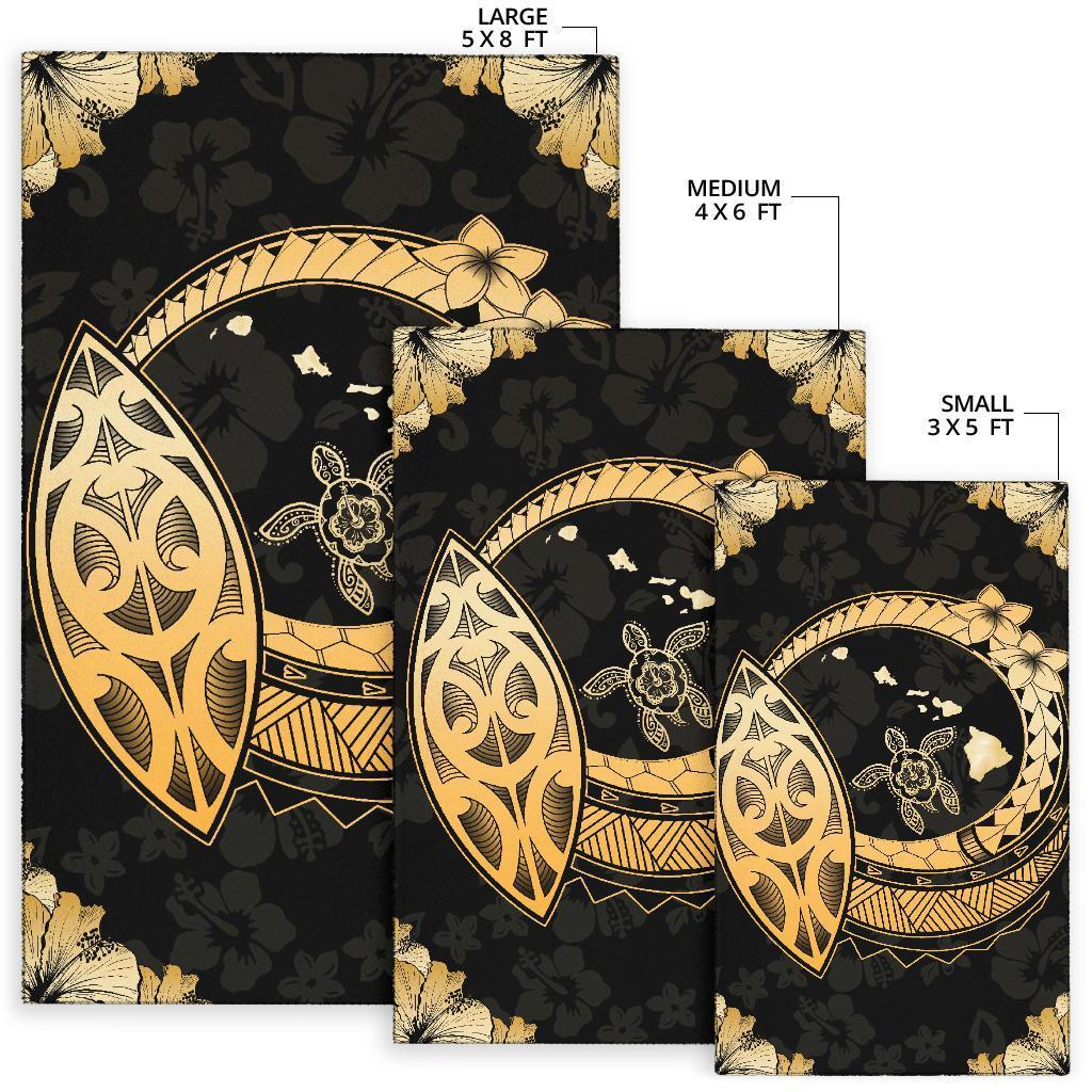 Hawaii Turtle Hibiscus Corner Map Polynesian Area Rug AH - Polynesian Pride
