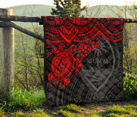 Guam Polynesian Premium Quilt - Guam Coat Of Arms & Red Turtle Hibiscus - Polynesian Pride