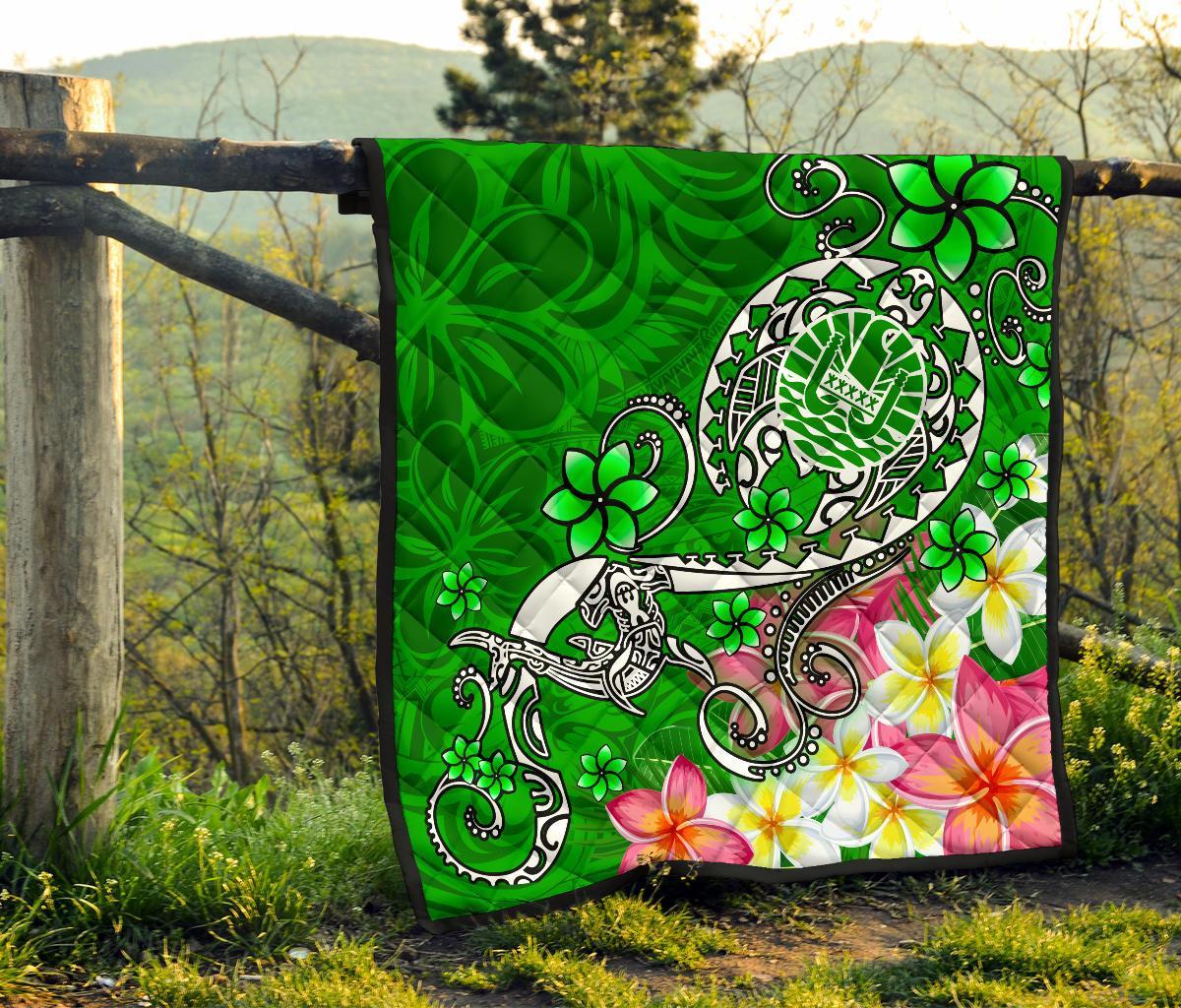 Tahiti Premium Quilt - Turtle Plumeria (Green) - Polynesian Pride