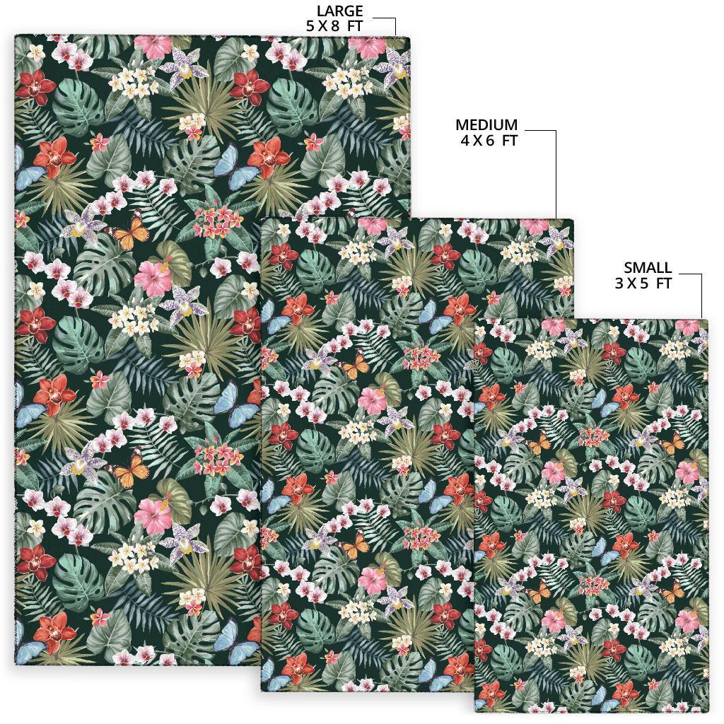 Tropical Plumeria Pattern With Palm Leaves Rug - Polynesian Pride