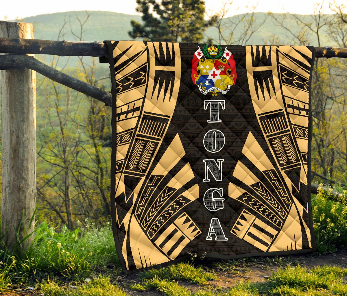 Tonga Premium Quilt - Tonga Coat Of Arms Polynesian Gold Tattoo - Polynesian Pride