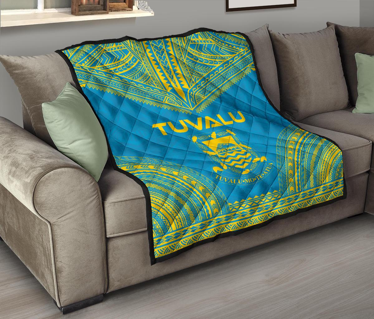 Tuvalu Premium Quilt - Tuvalu Coat Of Arms Polynesian Chief Blue Version - Polynesian Pride