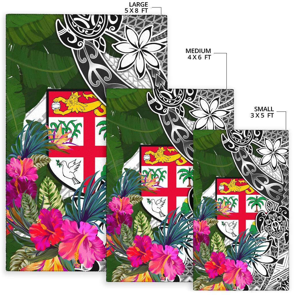 Fiji Area Rug White - Turtle Plumeria Banana Leaf - Polynesian Pride