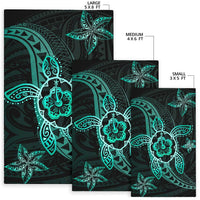 Kanaka Map Hibiscus Plumeria Turtle Art Polynesian Area Rug Turquoise AH - Polynesian Pride