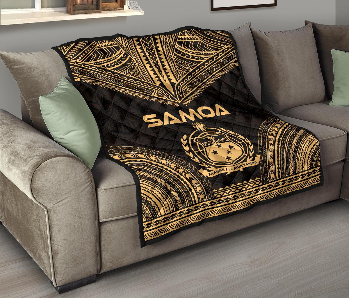 Samoa Premium Quilt - Samoa Coat Of Arms Polynesian Chief Gold Version - Polynesian Pride