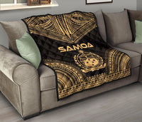 Samoa Premium Quilt - Samoa Coat Of Arms Polynesian Chief Gold Version - Polynesian Pride