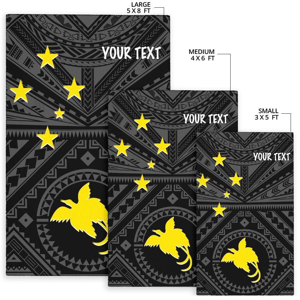 Papua New Guinea Personalised Area Rug - Flag With Polynesian Patterns (Black) - Polynesian Pride