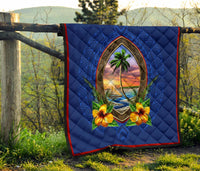 Guam Premium Quilt - Guam Coat Of Arms Hibiscus - Polynesian Pride