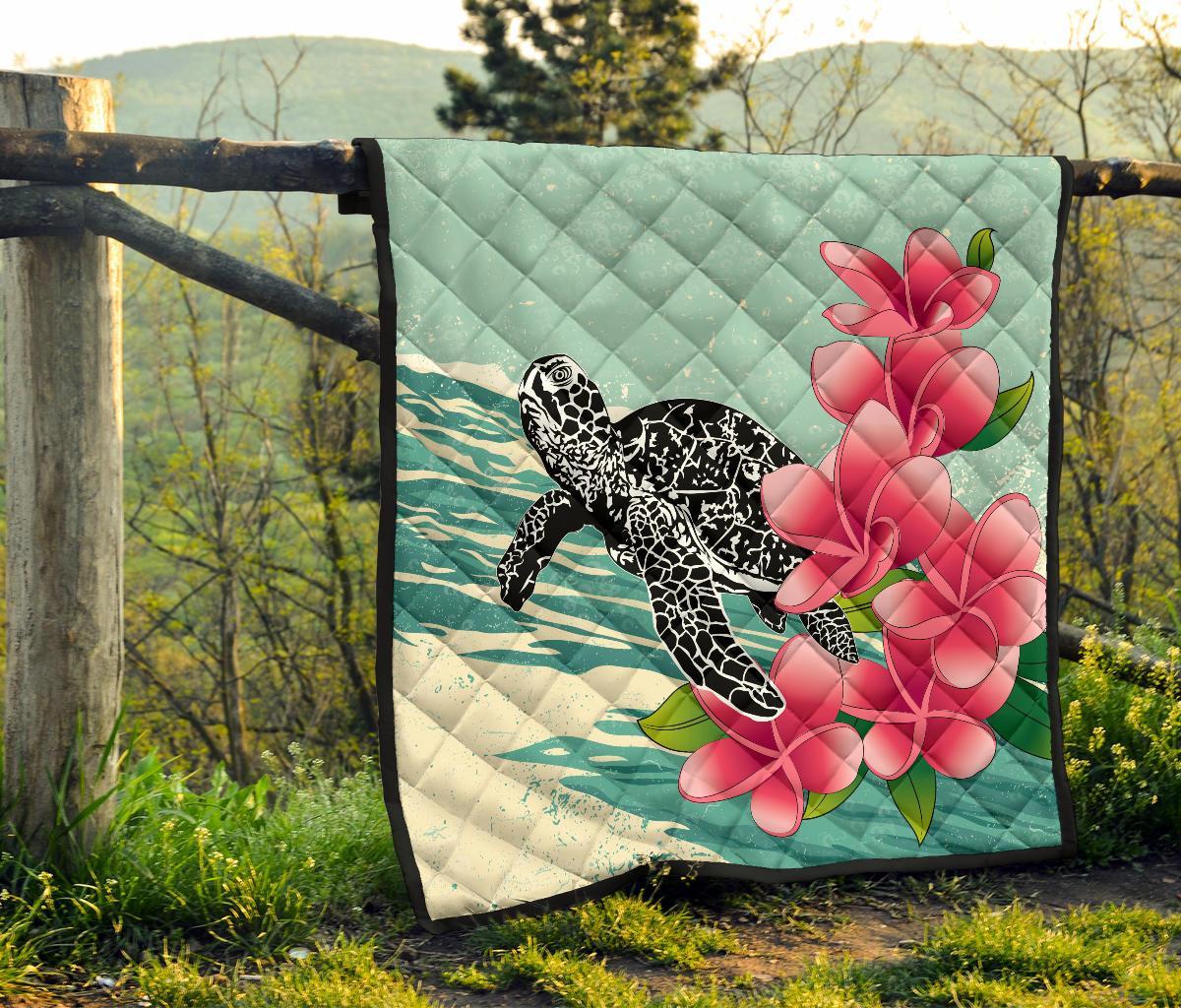 Hawaii Premium Quilt - Hawaii Turtles With Plumeria Classic Premium Quilt - Polynesian Pride