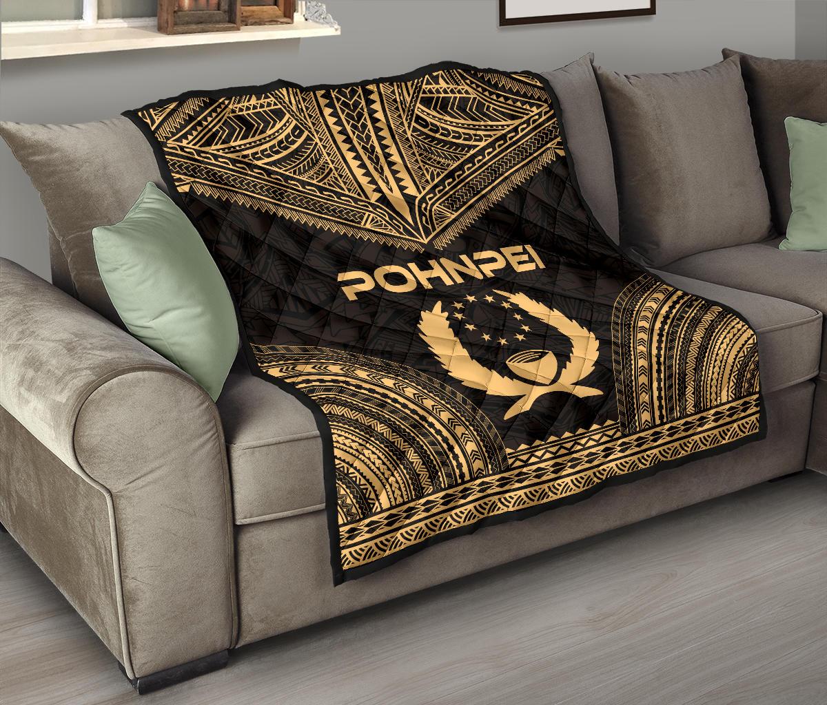 Pohnpei Premium Quilt - Pohnpie Flag Polynesian Chief Gold Version - Polynesian Pride