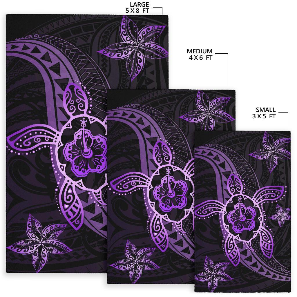 Kanaka Map Hibiscus Plumeria Turtle Art Polynesian Area Rug Violet AH - Polynesian Pride