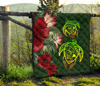Hawaii Premium Quilt - Turtle Hibiscus Pattern Hawaiian Premium Quilt - Green - Polynesian Pride