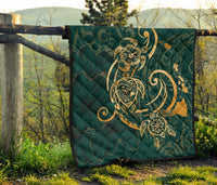 Hawaii Triple Marble Turtle Polynesian Hibiscus Premium Quilt - AH - Benjamin Style - Green - Polynesian Pride