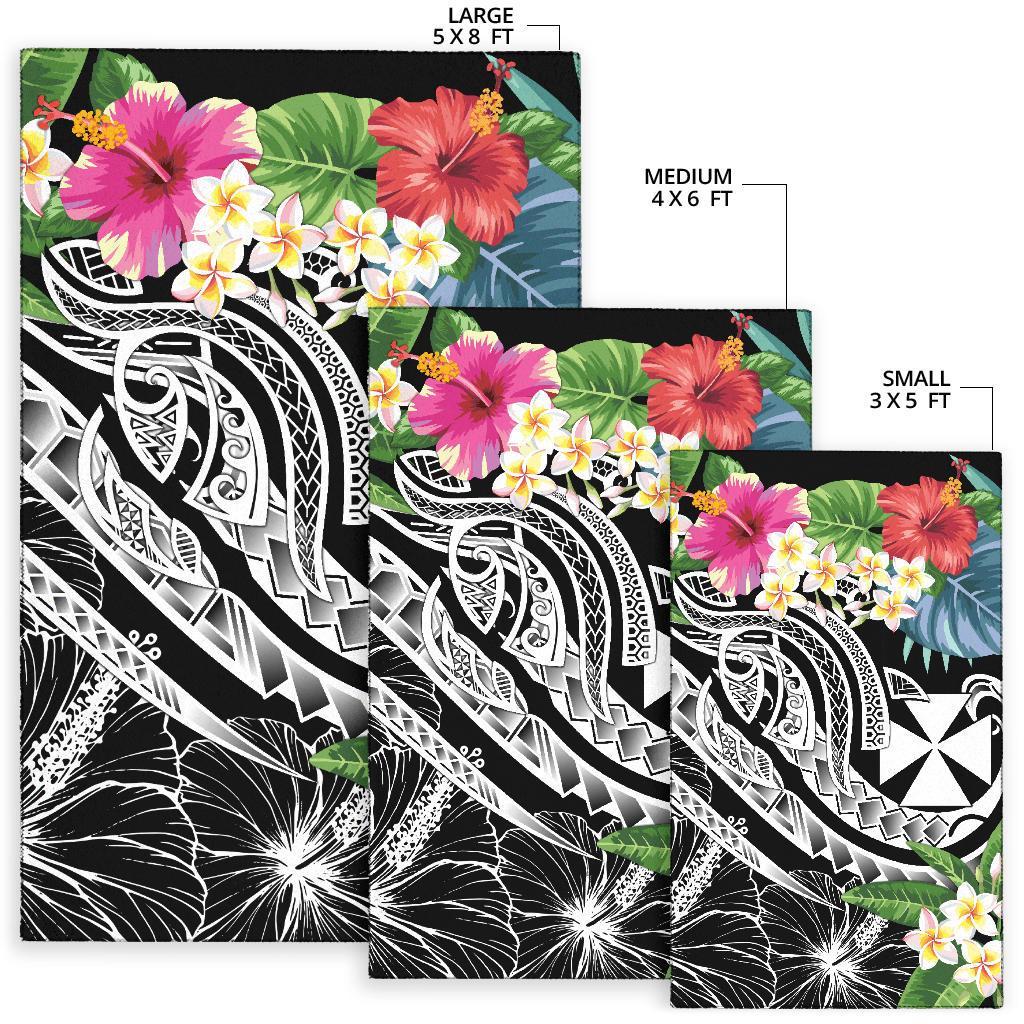 Wallis and Futuna Polynesian Area Rug - Summer Plumeria (Black) - Polynesian Pride