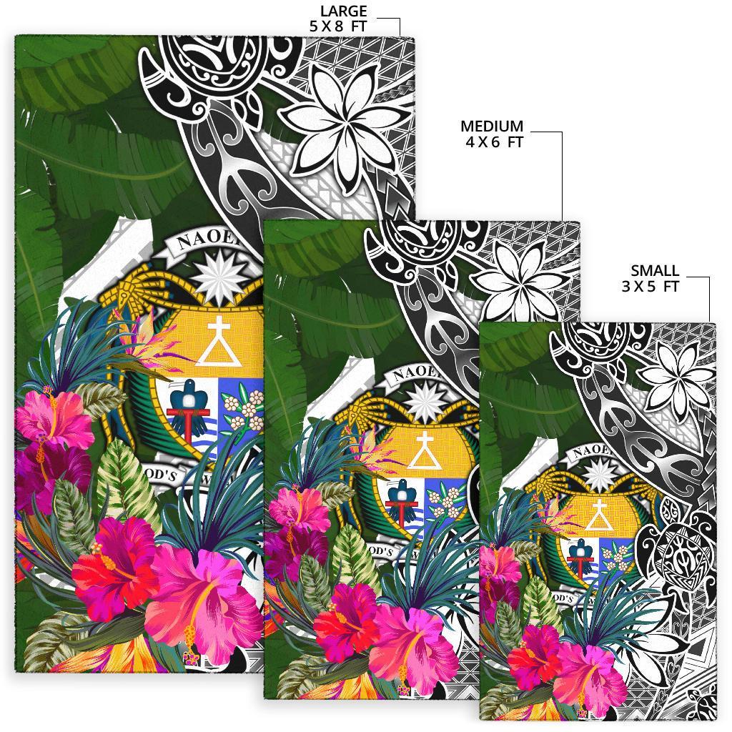 Nauru Area Rug White - Turtle Plumeria Banana Leaf Crest - Polynesian Pride