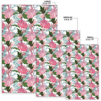 Pink Monstera And Green Tropical Leaves White Rug - Polynesian Pride