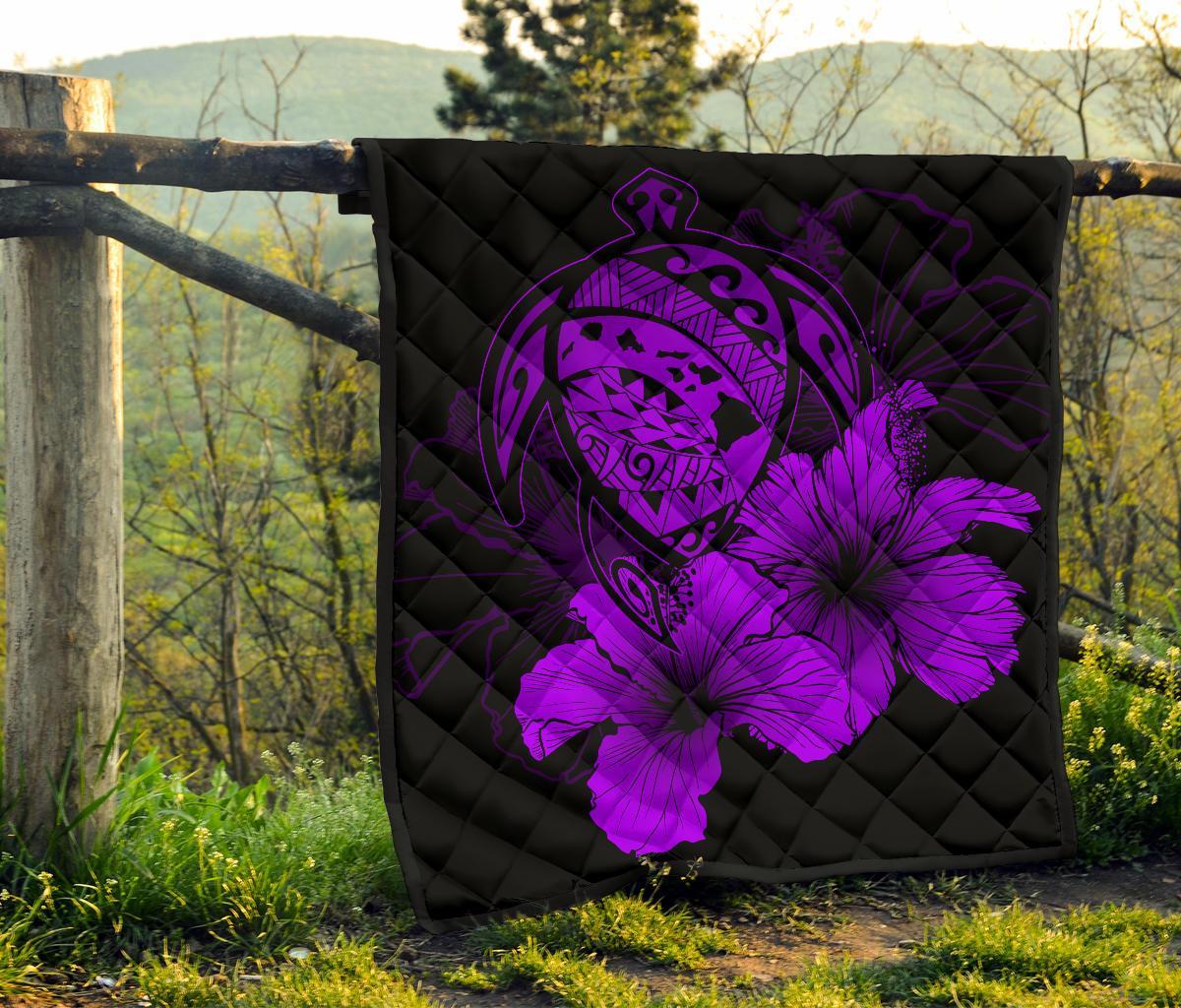 Hawaii Hibiscus Premium Quilt - Turtle Map - Purple - Polynesian Pride