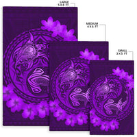 Hawaii Yin Yang Turtle Shark Hibiscus Plumeria Rug - Purple - Polynesian Pride