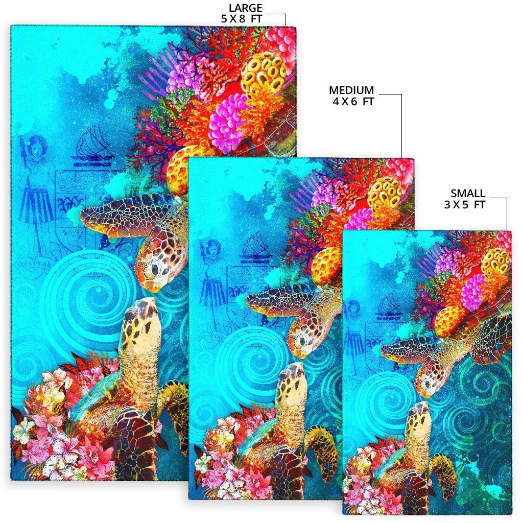 Fiji Area Rug - Sea Turtle Coral Treasure Coat of Arm - Polynesian Pride