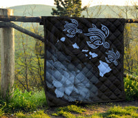 Hawaii Hibiscus Map Polynesian Ancient Blue Premium Quilt - Polynesian Pride