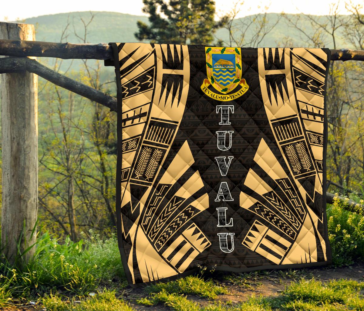 Tuvalu Premium Quilt - Tuvalu Coat Of Arms Polynesian Gold Tattoo - Polynesian Pride
