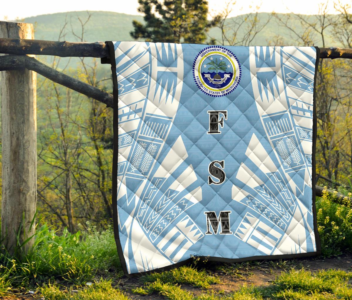 Federated States Of Micronesia Premium Quilt - Federated States Of Micronesia Seal Polynesian White Tattoo (Blue) - Polynesian Pride
