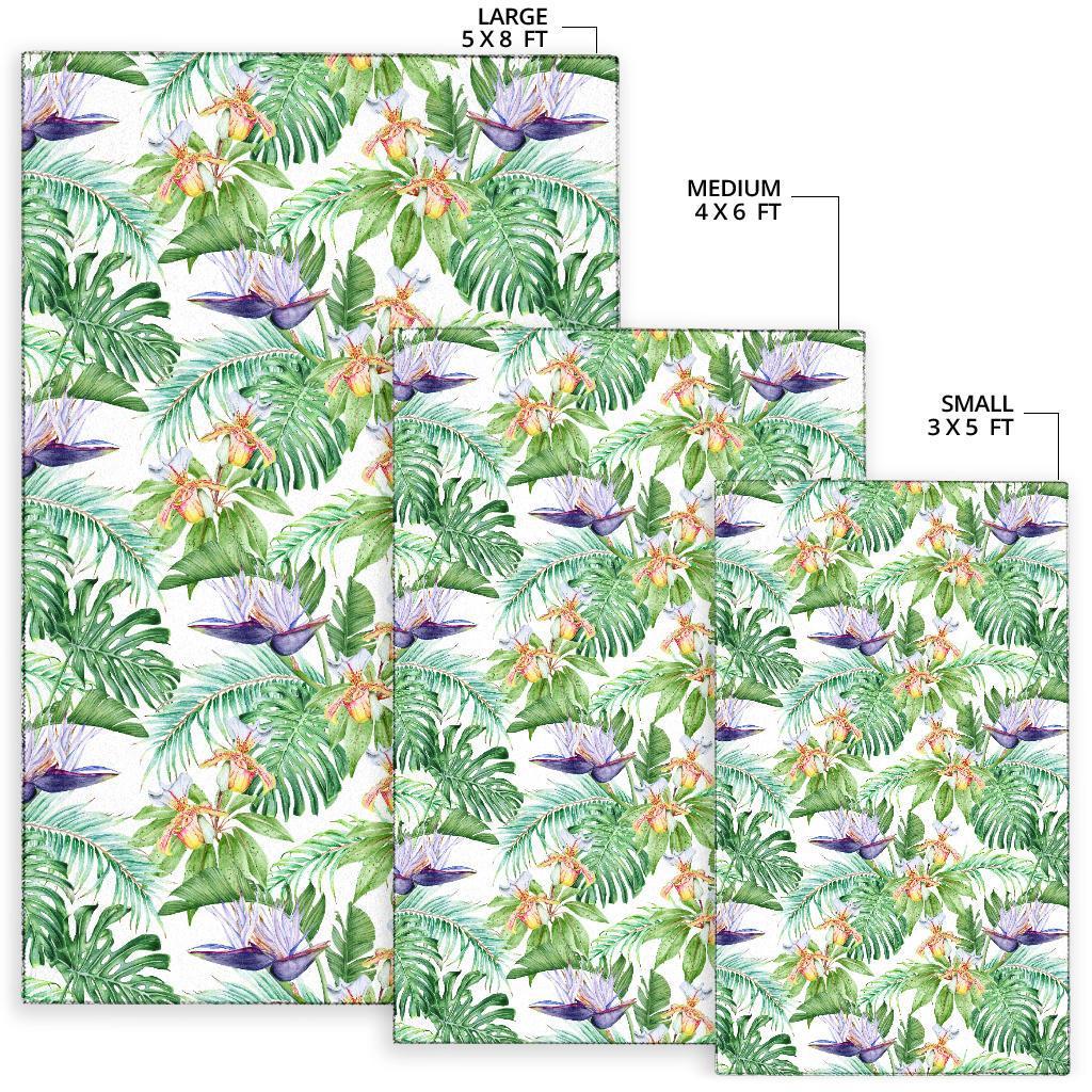 Tropical Orange Orchids Strelitzia Monstera Rug - Polynesian Pride