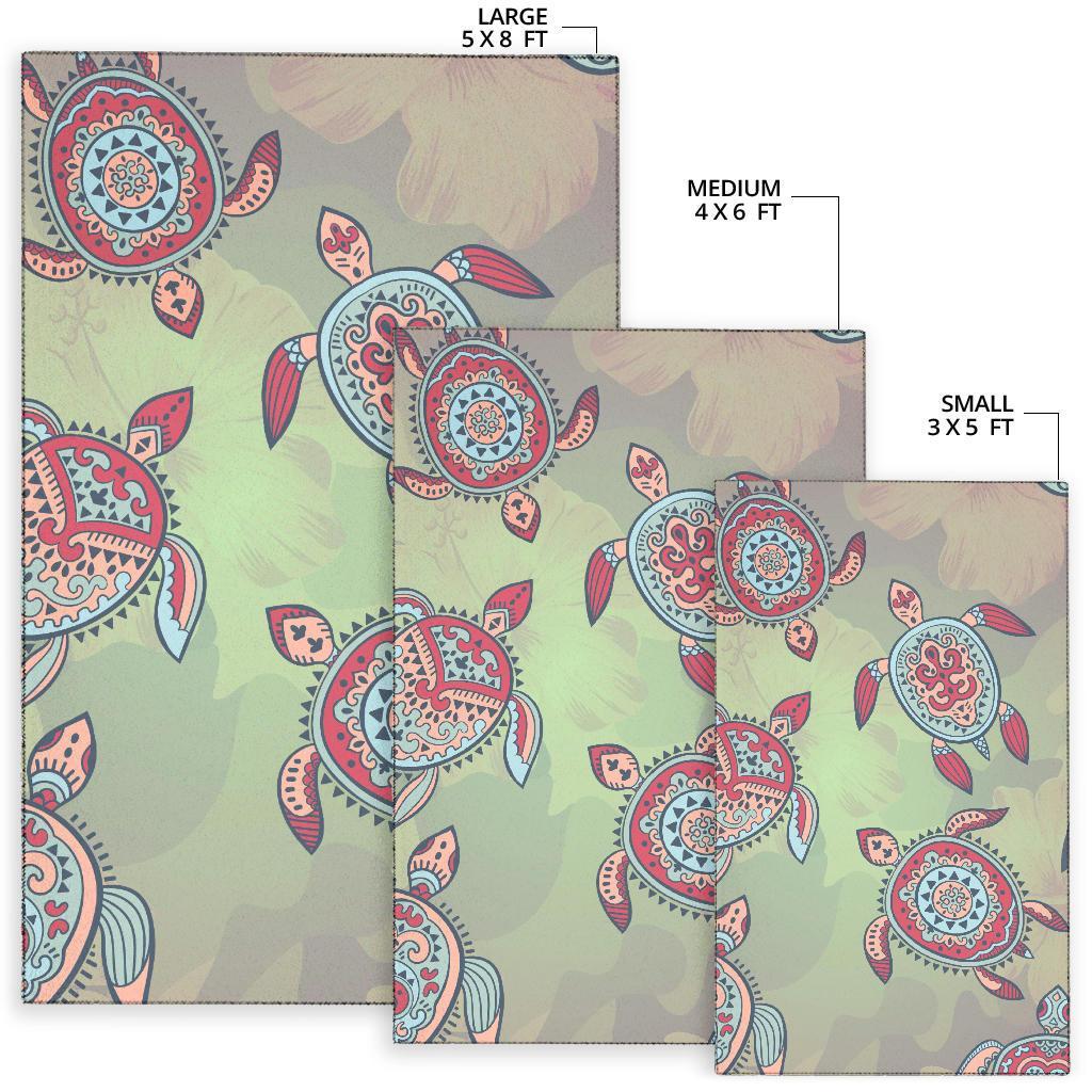 Turtle Colorful Hibiscus Backgorund Area Rug AH - Polynesian Pride