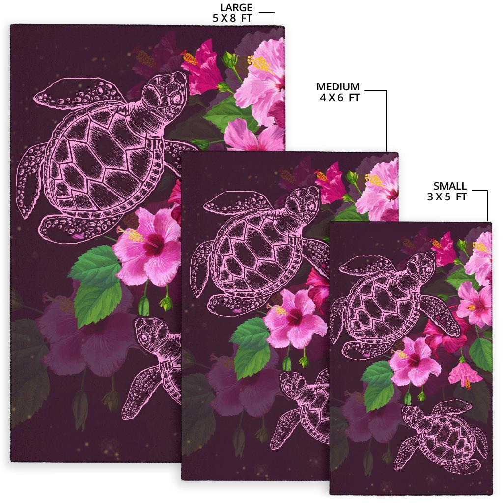 Hawaii Turtle Hibiscus Pink Simple Rug - Polynesian Pride