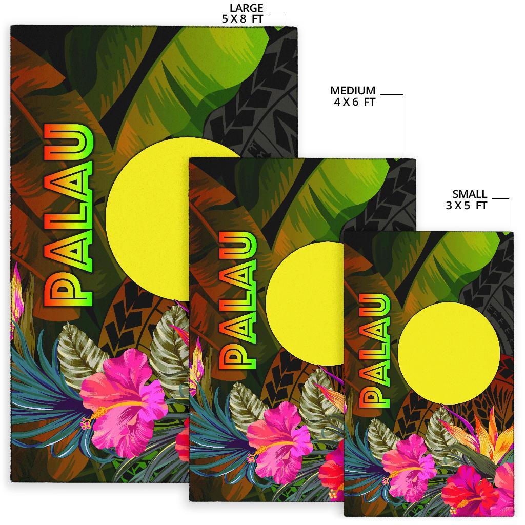 Palau Polynesian Area Rug - Hibiscus and Banana Leaves - Polynesian Pride