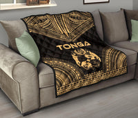 Tonga Premium Quilt - Tonga Coat Of Arms Polynesian Chief Gold Version - Polynesian Pride