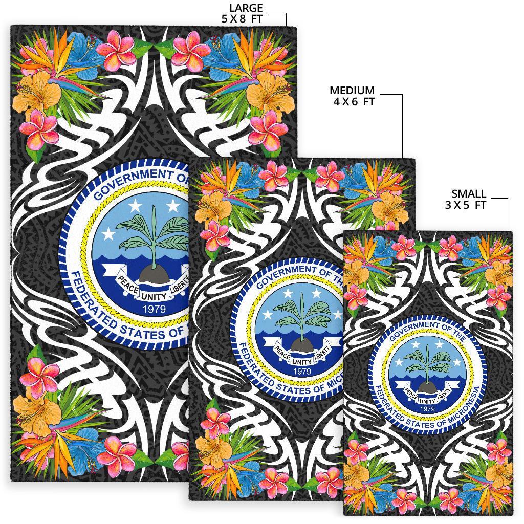 Federated States of Micronesia Area Rug - Coat OfArmsWith Tropical Flowers - Polynesian Pride