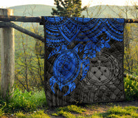 Samoa Polynesian Premium Quilt - Samoa Coat Of Arms & Blue Turtle Hibiscus - Polynesian Pride