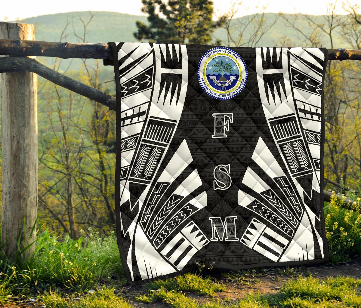 Federated States Of Micronesia Premium Quilt - Federated States Of Micronesia Seal Polynesian White Tattoo (Black) - Polynesian Pride
