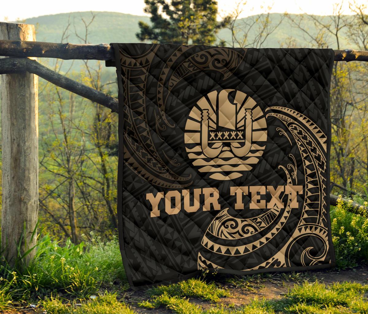 Tahiti Polynesian Custom Personalised Premium Quilt - Gold Tribal Wave - Polynesian Pride