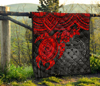 Samoa Polynesian Premium Quilt - Samoa Coat Of Arms & Red Turtle Hibiscus - Polynesian Pride