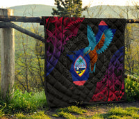 Guam Premium Quilt - KingFisher Bird With Map - Polynesian Pride