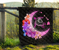 Hawaii Map Moon Star Turtle Plumeria Hibiscus Premium Quilt - Polynesian Pride