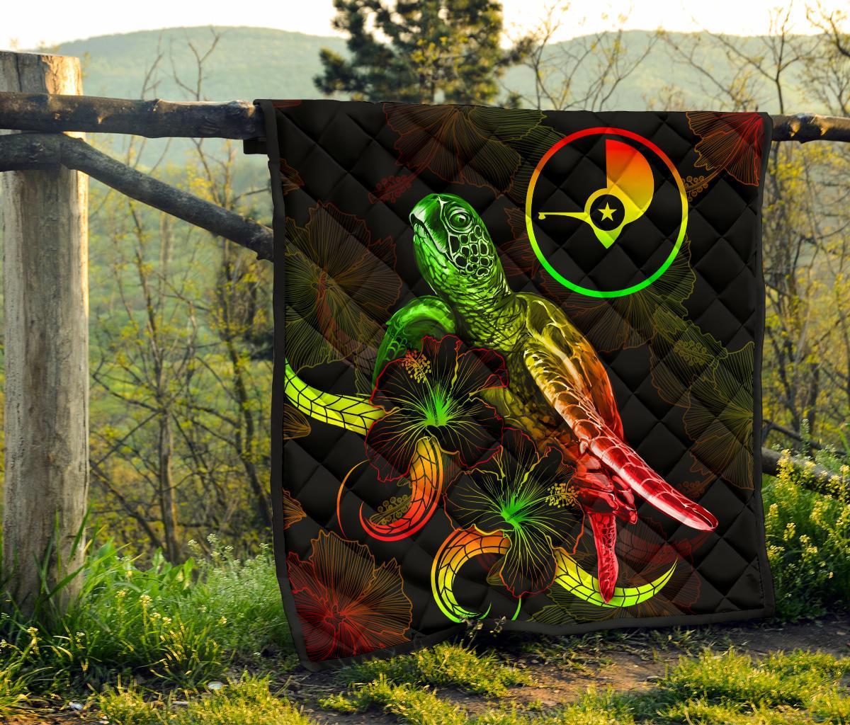 Yap Polynesian Premium Quilt - Turtle With Blooming Hibiscus Reggae - Polynesian Pride