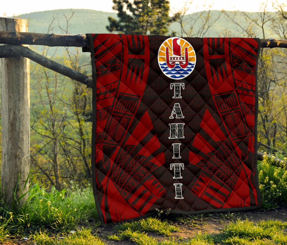 Tahiti Premium Quilt - Tahiti Flag Polynesian Red Tattoo - Polynesian Pride