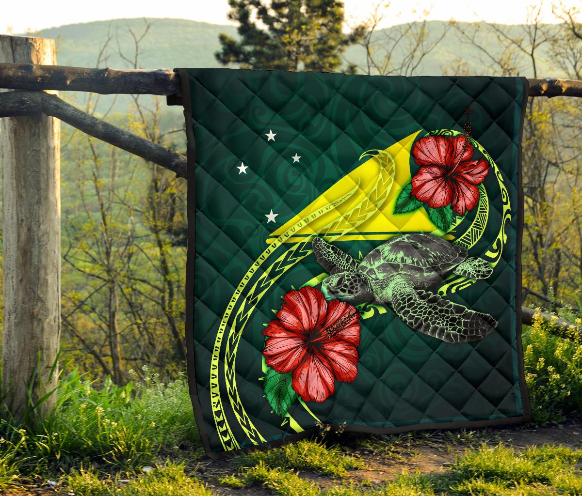 Tokelau Polynesian Premium Quilt - Green Turtle Hibiscus - Polynesian Pride