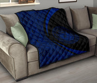 Hawaii Coat Of Arms Polynesian Black And Blue Premium Quilt - Circle Style - Polynesian Pride