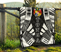 Tonga Premium Quilt - Tonga Coat Of Arms Polynesian White Tattoo (Black) - Polynesian Pride