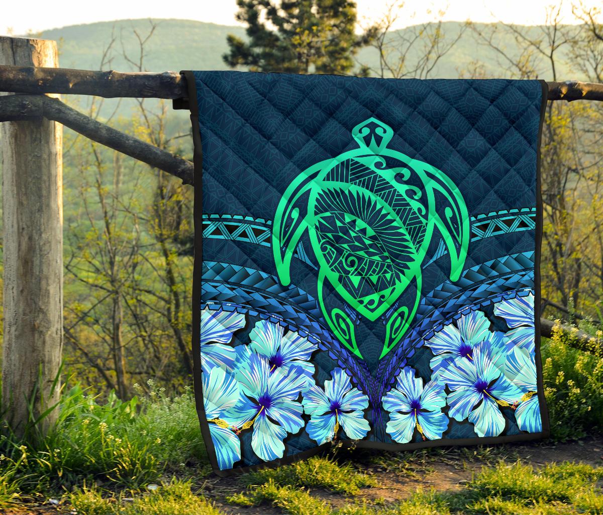 Hawaii Turtle Hibiscus Premium Quilt - Choco Style - Polynesian Pride