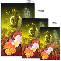 Vanuatu Custom Personalised Area Rug - Humpback Whale with Tropical Flowers (Yellow) - Polynesian Pride