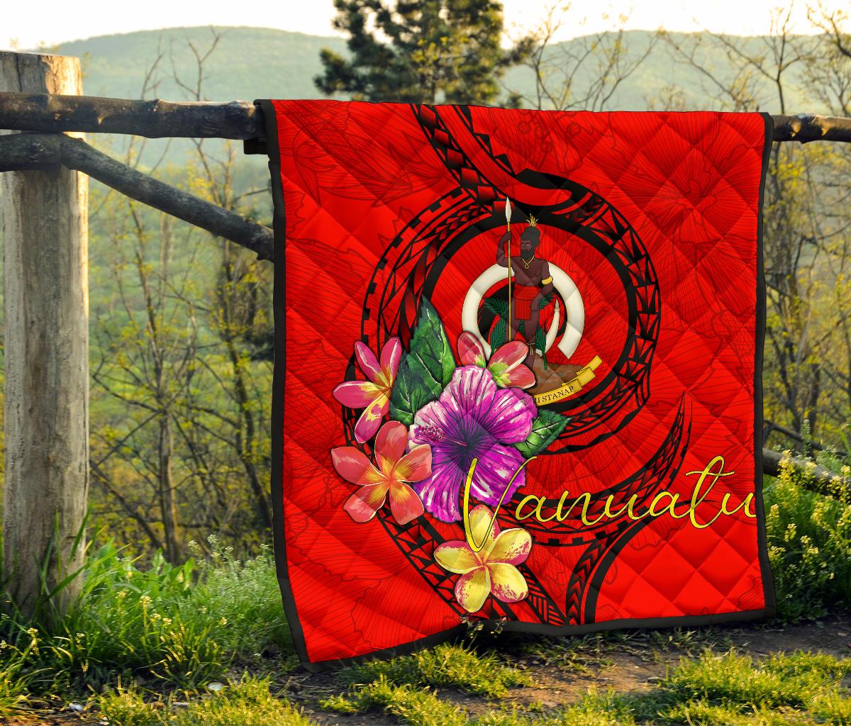 Vanuatu Polynesian Premium Quilt - Floral With Seal Red - Polynesian Pride