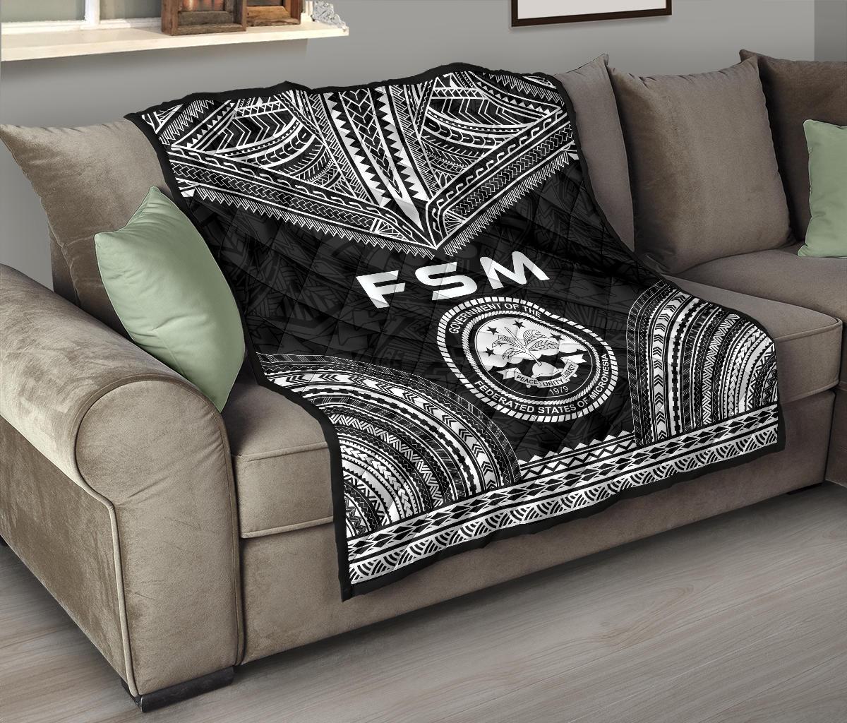 Federated States Of Micronesia Premium Quilt - FSM Seal Polynesian Chief Black Version - Polynesian Pride