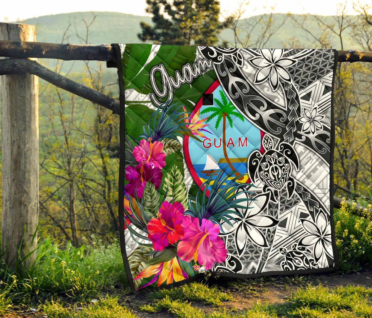Guam Premium Quilt White - Turtle Plumeria Banana Leaf - Polynesian Pride