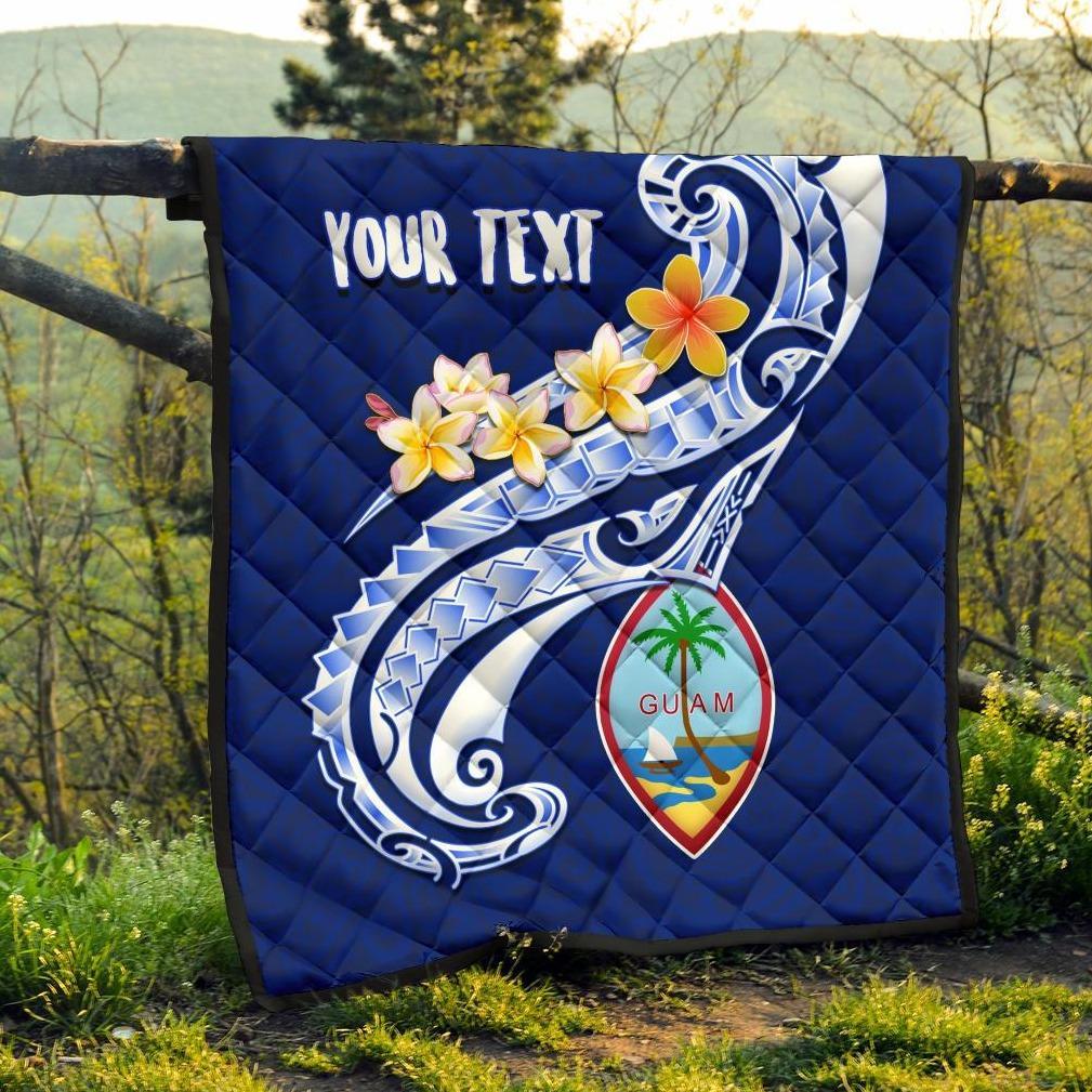 Guam Personalised Premium Quilt - Guam Seal Polynesian Patterns Plumeria (Blue) - Polynesian Pride